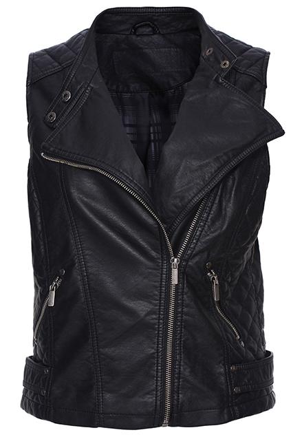 Romwe Zippered Moto Sleeveless Pu Jacket