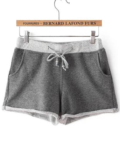 Romwe Grey Drawstring Pocket Straight Shorts