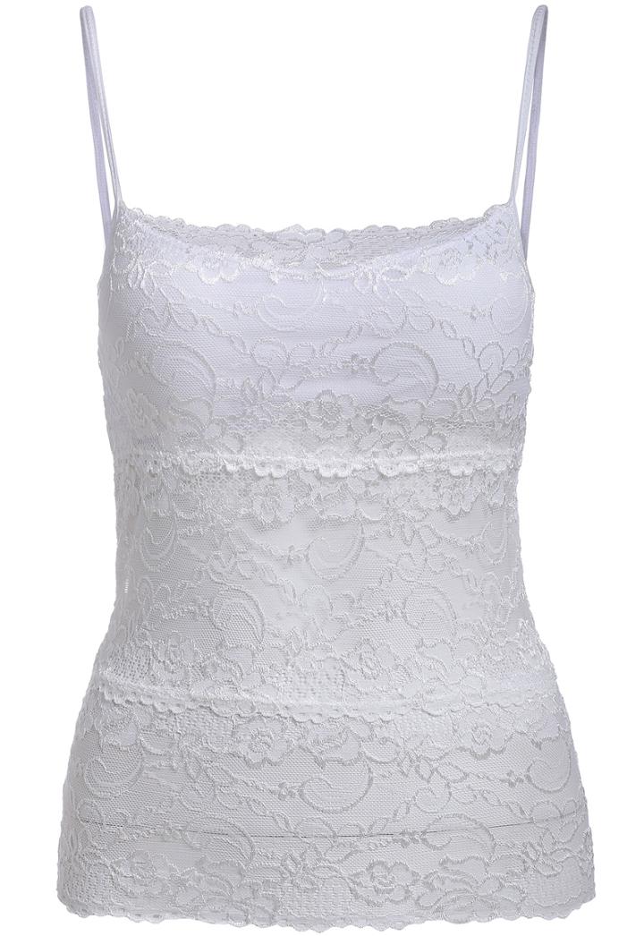 Romwe White Spaghetti Strap Sheer Lace Cami Top