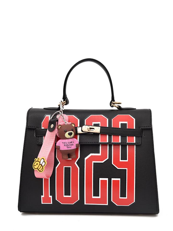 Romwe Number Print Pu Tote Bag