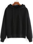 Romwe Black Hooded Long Sleeve Crop Sweatshirt