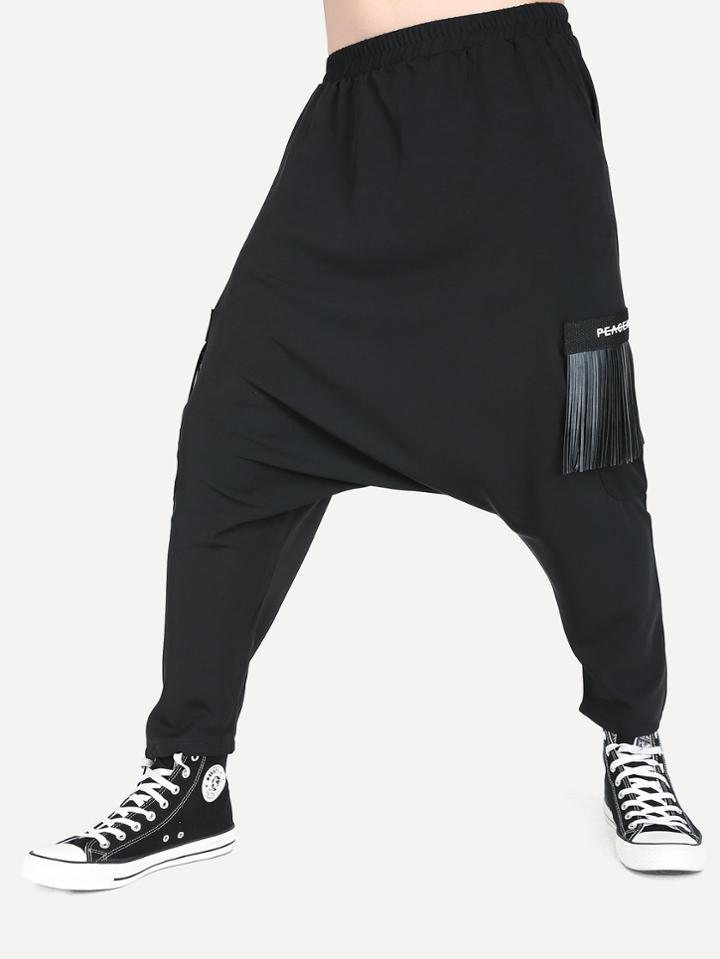 Romwe Men Letter Print Fringe Harem Pants
