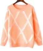 Romwe Diamond Patterned Loose Orange Sweater