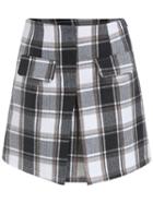 Romwe Plaid Pockets A-line Skirt
