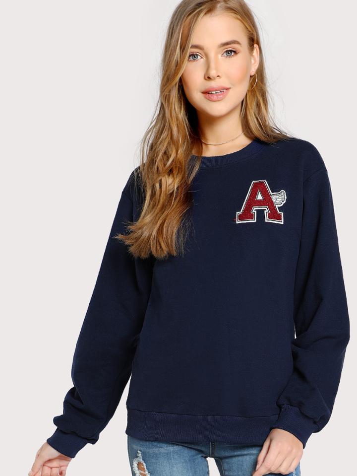 Romwe Letter Flocking Patch Detail Sweatshirt