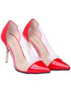 Romwe Red Contrast Sheer High Heel Shoes