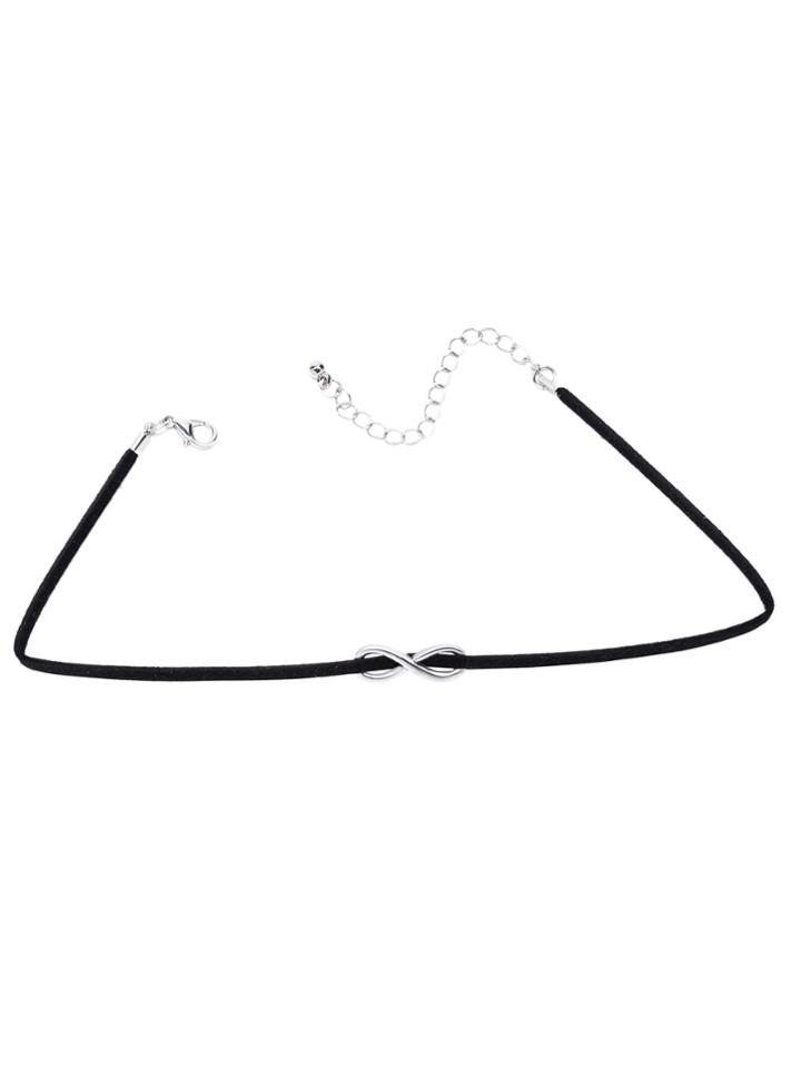 Romwe Silver Charm Beaded Black String Choker