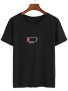 Romwe Battery Print Black T-shirt