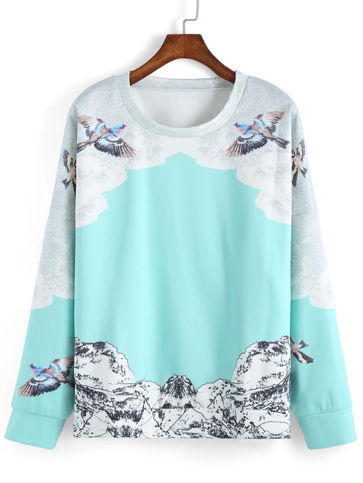Romwe Round Neck Eagle Print Sweatshirt