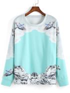 Romwe Round Neck Eagle Print Sweatshirt