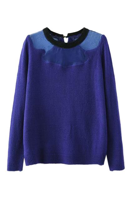 Romwe Mesh Panle Blue Jumper