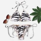 Romwe Animal Print Lettuce Trim Tie Side Bikini Set