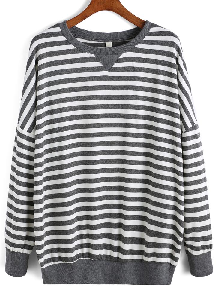 Romwe Striped Oversized Grey Sweatshirt