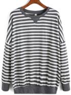 Romwe Striped Oversized Grey Sweatshirt