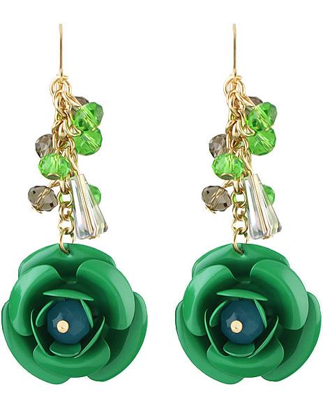 Romwe Green Rose Dangle Earrings