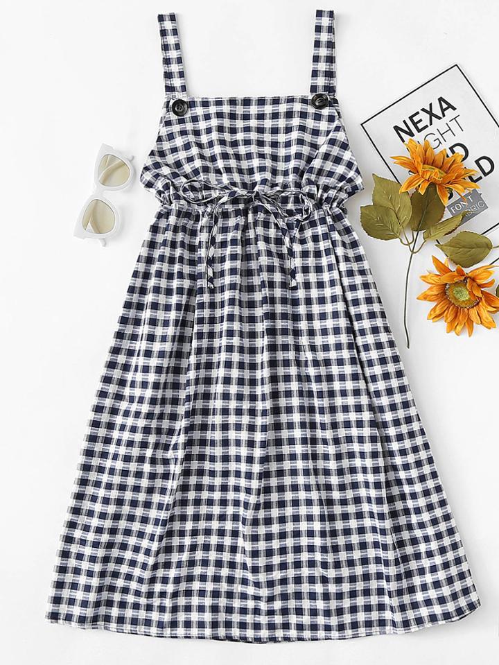 Romwe Gingham Self-tie Pinafore Dress