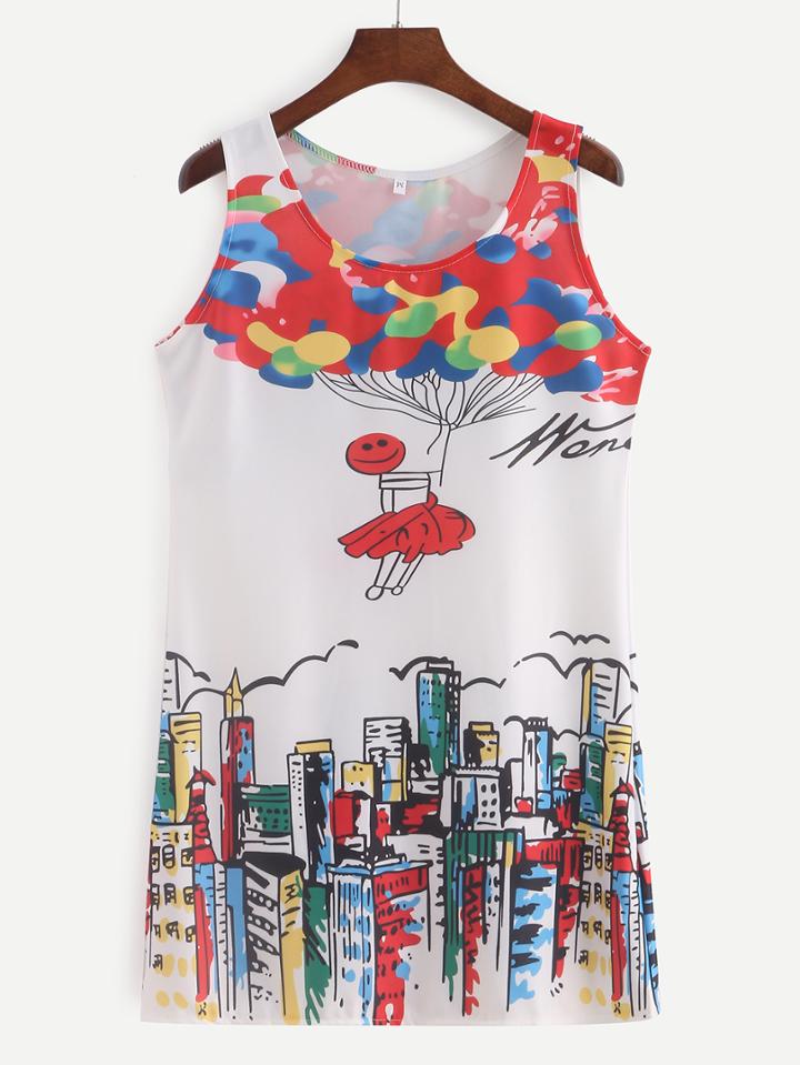 Romwe Balloon Print Tank Dress