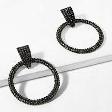 Romwe Rhinestone Decorated Hoop Earrings
