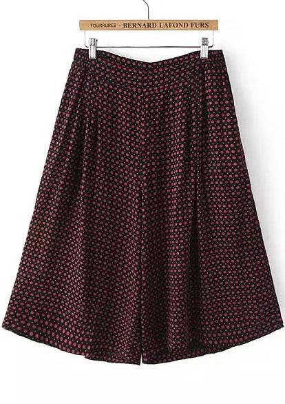 Romwe Wide Leg Vintage Print Wine Red Pant