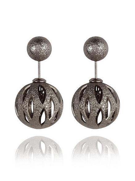 Romwe Cutout Ball Double Sided Earrings - Gunmetal Plated