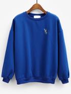 Romwe Dragonfly Embroidered Blue Sweatshirt
