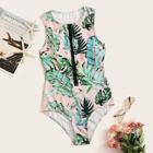Romwe Random Tropical Zip Front One Piece Swimsuit