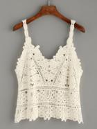 Romwe White Hollow Out Crochet Cami Top