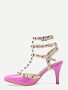 Romwe Pink Pointed Out Studded Slingbacks Heels