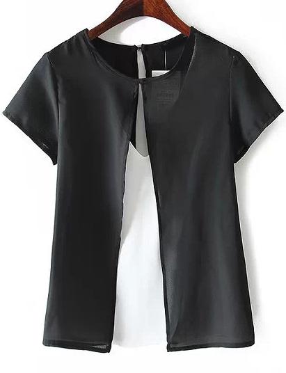 Romwe Black V Neck Backless Blouse