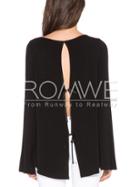 Romwe Black Long Sleeve Lace Up T-shirt