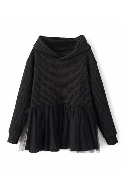 Romwe Mesh Panel Hoodied Black Sweatshirt