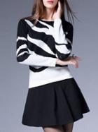 Romwe Black Color Block Knit Top With Skirt