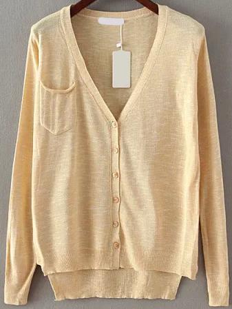 Romwe With Pocket Dip Hem Yellow Cardigan