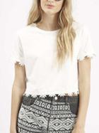 Romwe Flower Lace Trimmed T-shirt