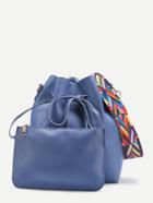 Romwe Contrast Strap Drawstring Bucket Bag With Crossbody Bag