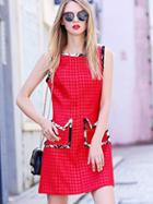 Romwe Red Round Neck Sleeveless Floral Dress