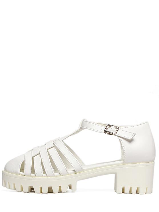 Romwe Caged T-strap Pointed Toe Sandals - White
