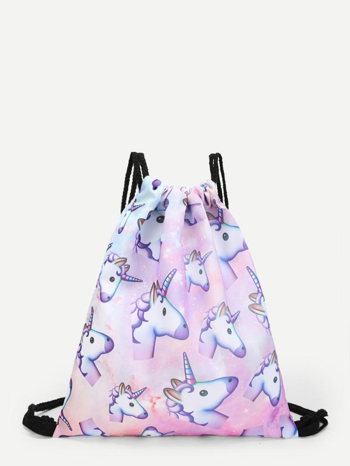 Romwe Unicorn Print Drawstring Backpack