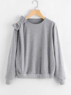 Romwe Bow Detail Heathered Knit Sweatshirt