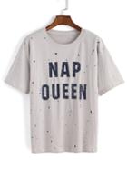 Romwe Letters Speckled Print Grey T-shirt