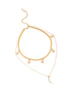 Romwe Moon & Flower Design Layered Necklace With Rhinestone