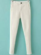 Romwe Pockets Button Slim White Pant