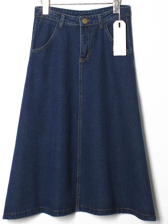Romwe With Pocket Denim A-line Skirt