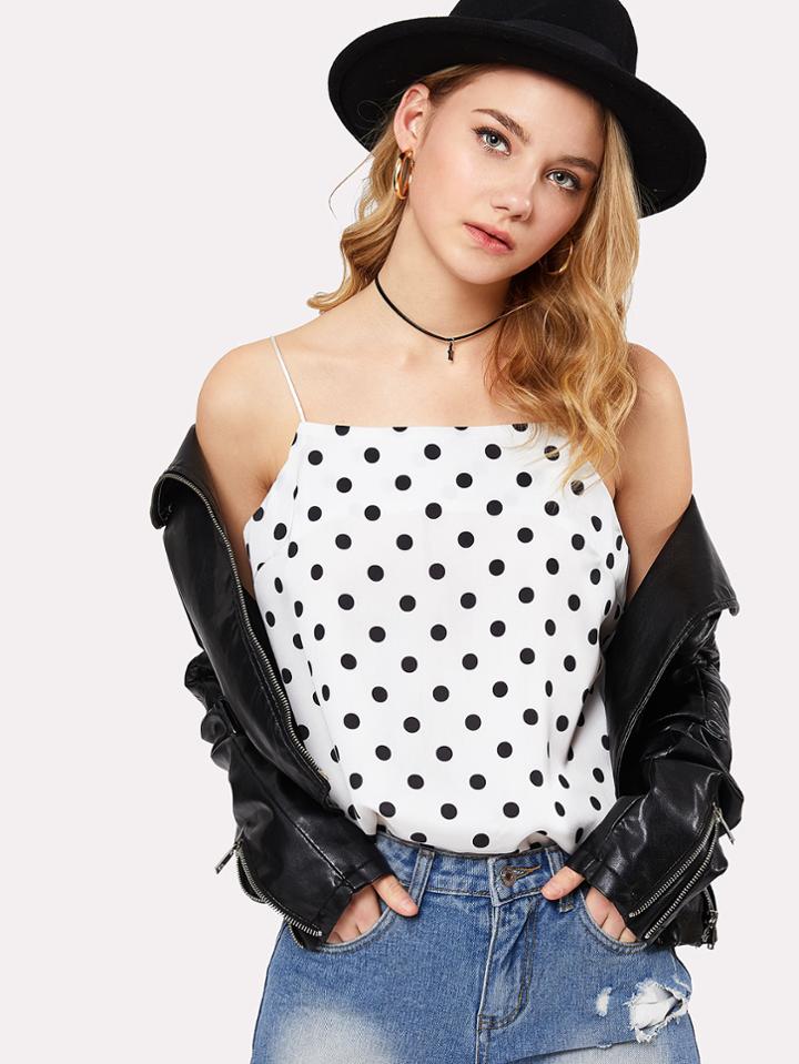 Romwe Polka Dot Cami Top