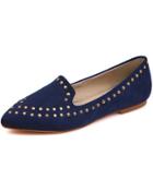 Romwe Navy With Rivet Suede Flats