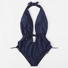 Romwe Open Back Drawstring One Piece Monokini