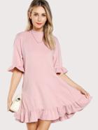 Romwe Ruffle Cuff And Hem Tee Dress