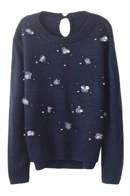 Romwe Asymmetric Split Beaded Jumper