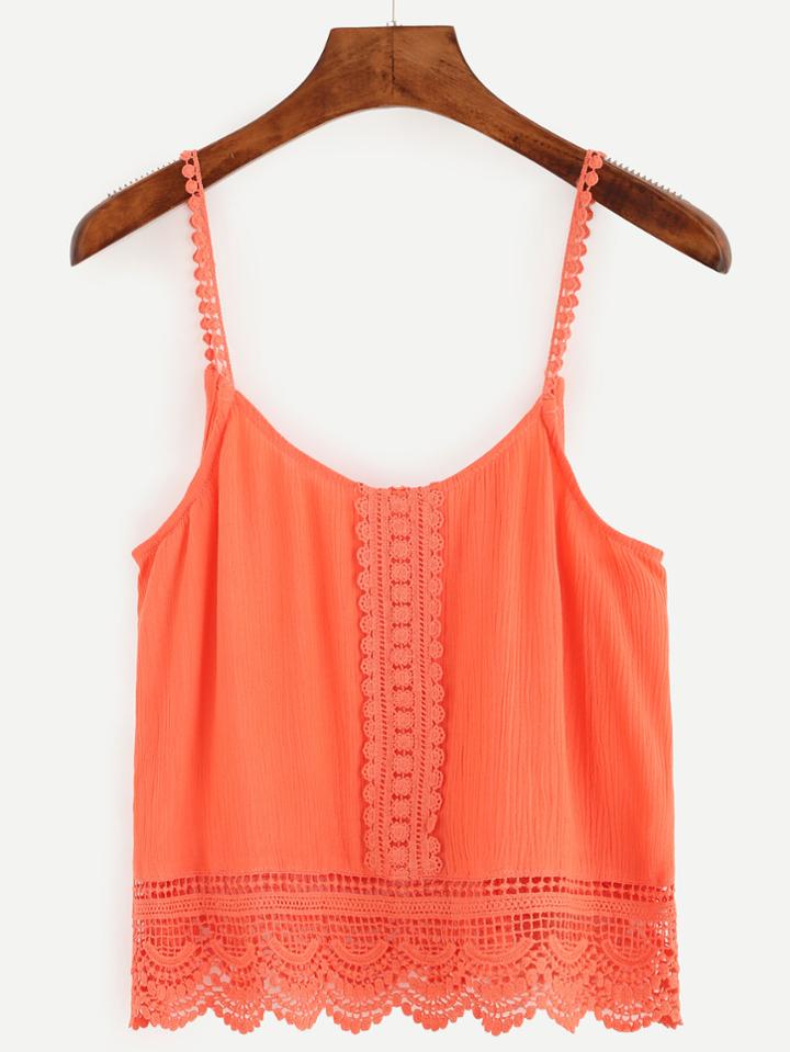 Romwe Orange Crochet Trim Cami Top