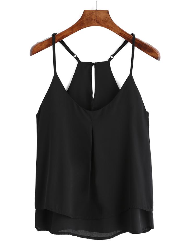 Romwe Spaghetti Strap Double Layers Chiffon Cami Top